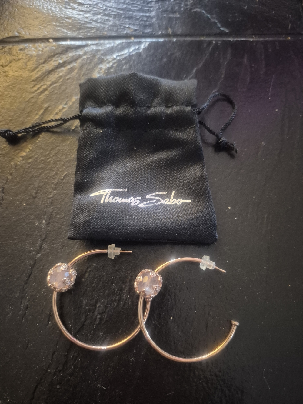 Thomas Sabo Rose Gold AG925 Sterling Silver Pink Crystal Hoop Earrings - Picture 2 of 4
